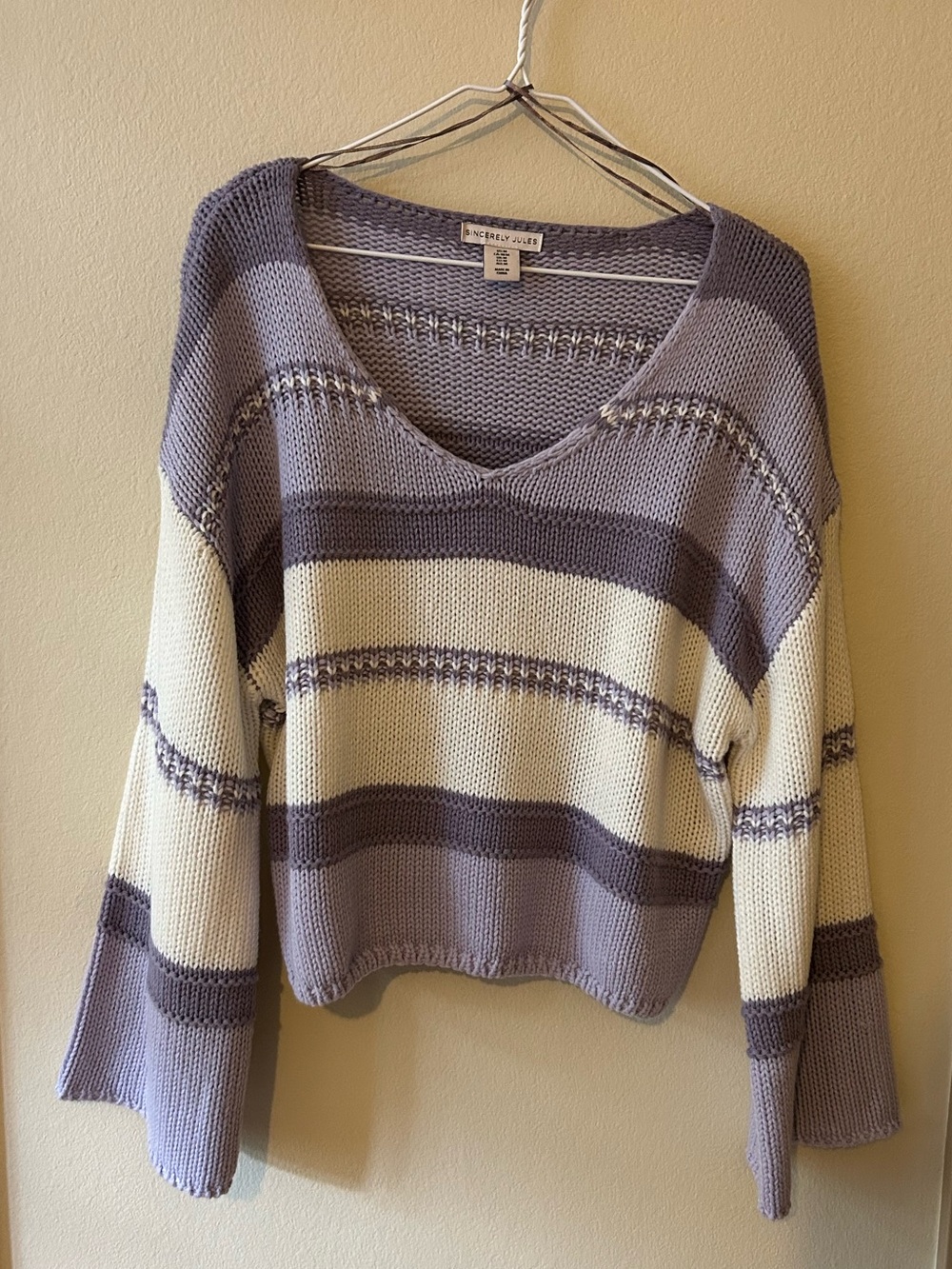 Sincerely Jules Lavender & Cream Striped V-Neck Sweater